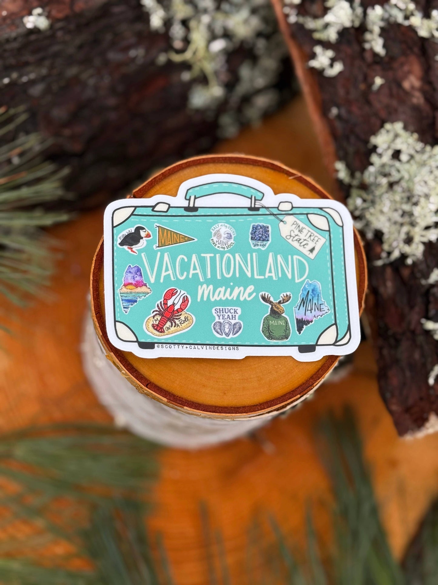 Vintage Suitcase Vacationland Maine Weatherproof Sticker