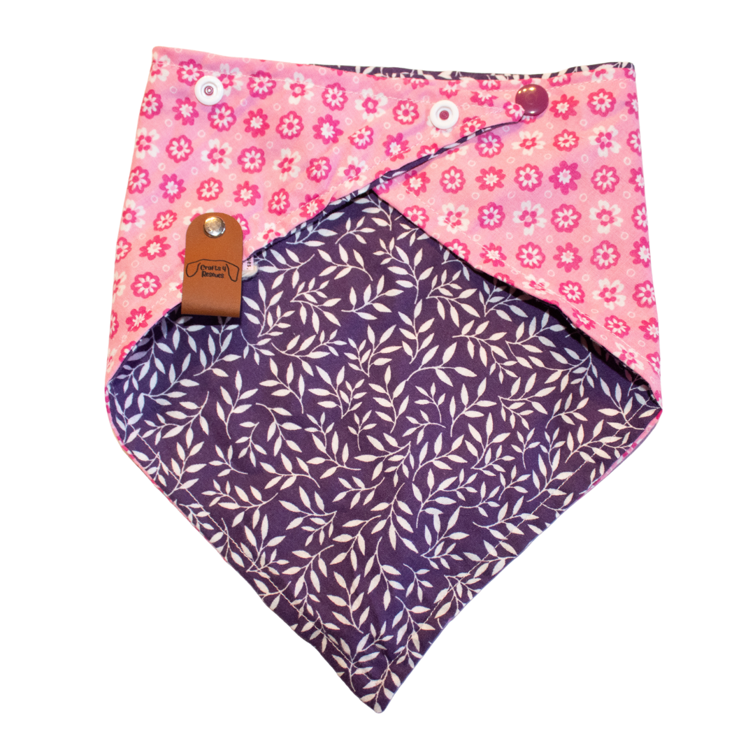 Pink Floral Reversible Purple Fern Bandana