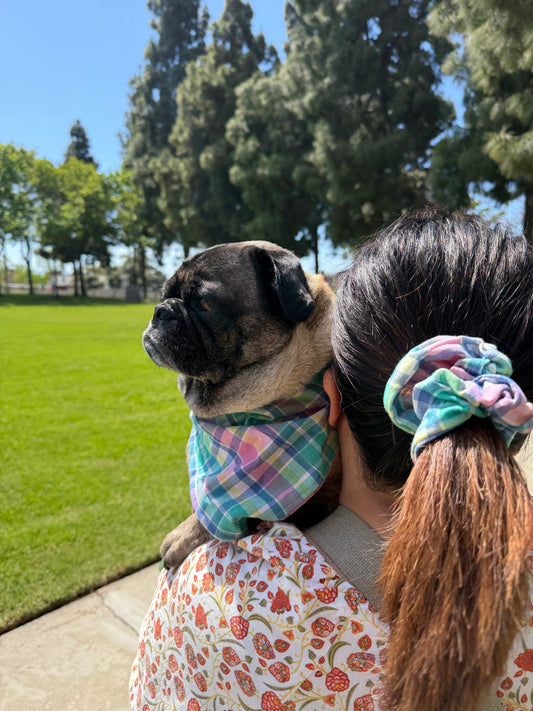 Pastel Plaid Bandana or Bandana Scrunchie Set