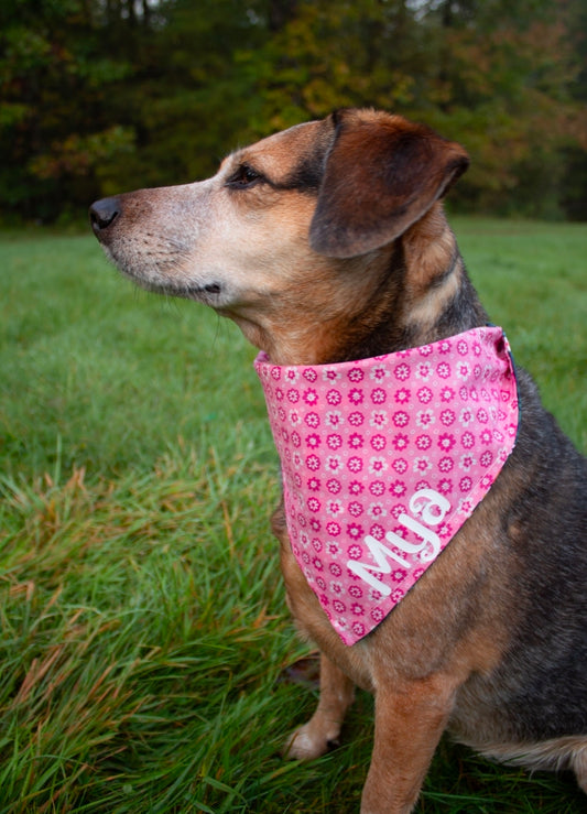 Pink Spotted Floral Bandana or Bandana Scrunchie Set