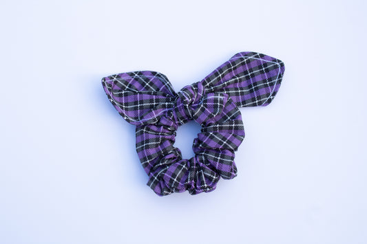Purple Plaid Bunny Ear Scrunchie