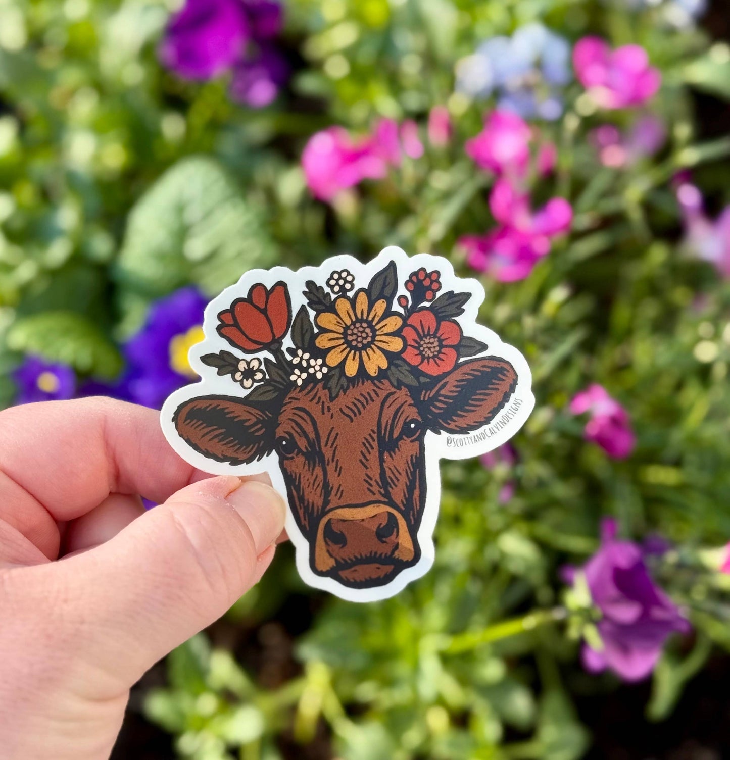 Floral Crown Cow Weatherproof Sticker