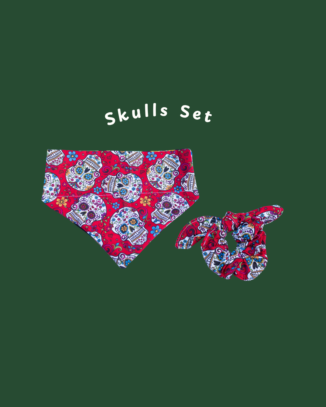 Skulls Bandana Bunny Ear Scrunchie Set