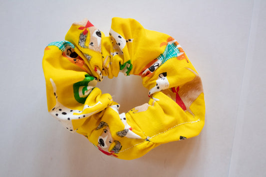 Dogs on Yellow Scrunchie