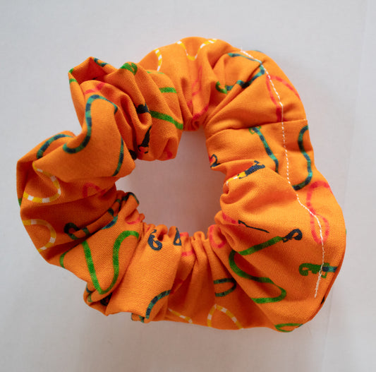 Dog Leash Patterned Orange Scrunchie