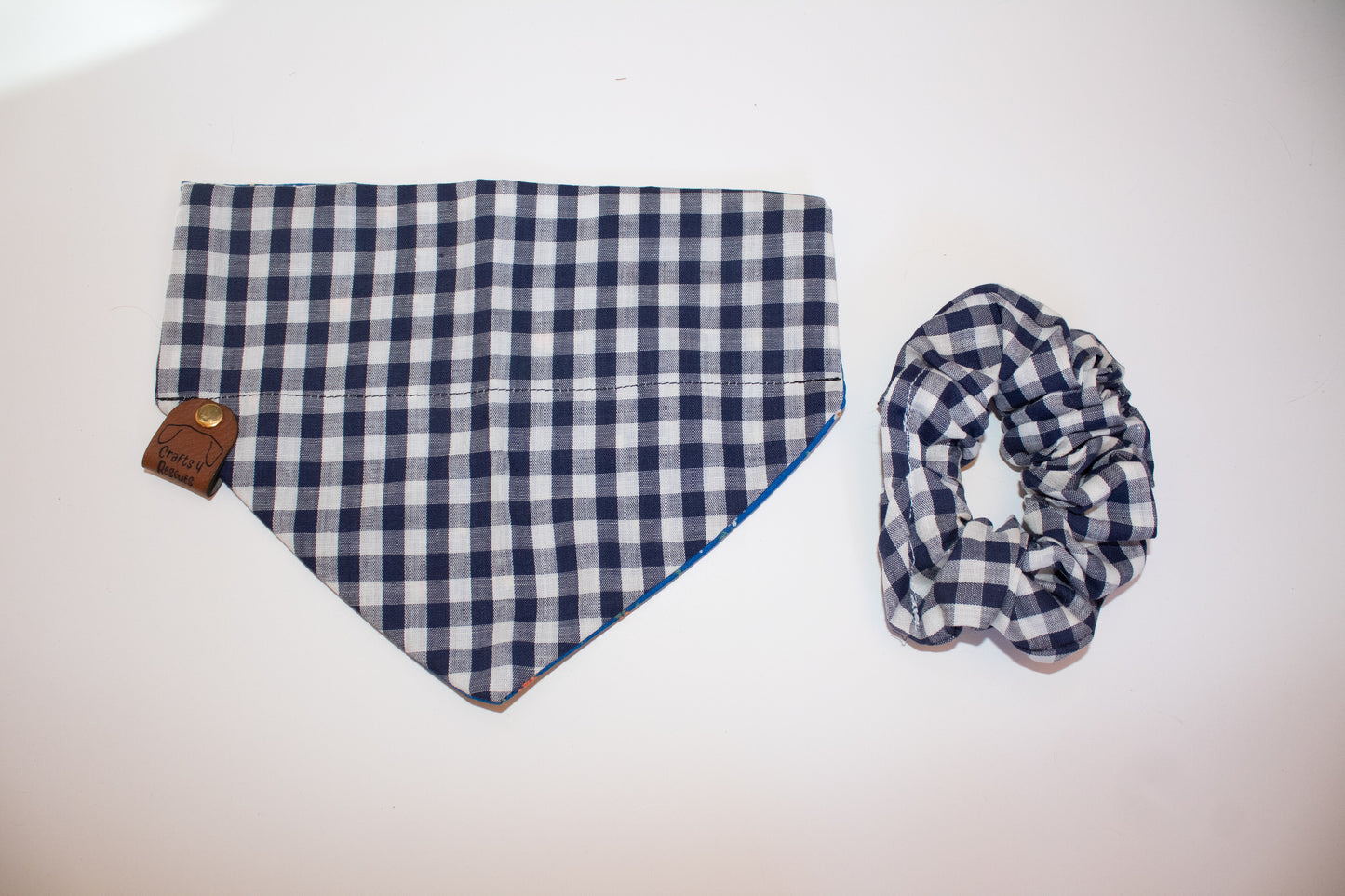 Dark Plaid Navy Bandana Scrunchie Set