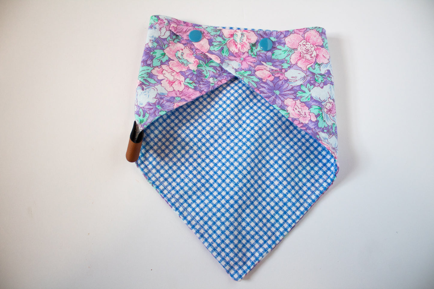 Pastel Floral Reversible Blue Plaid Bandana
