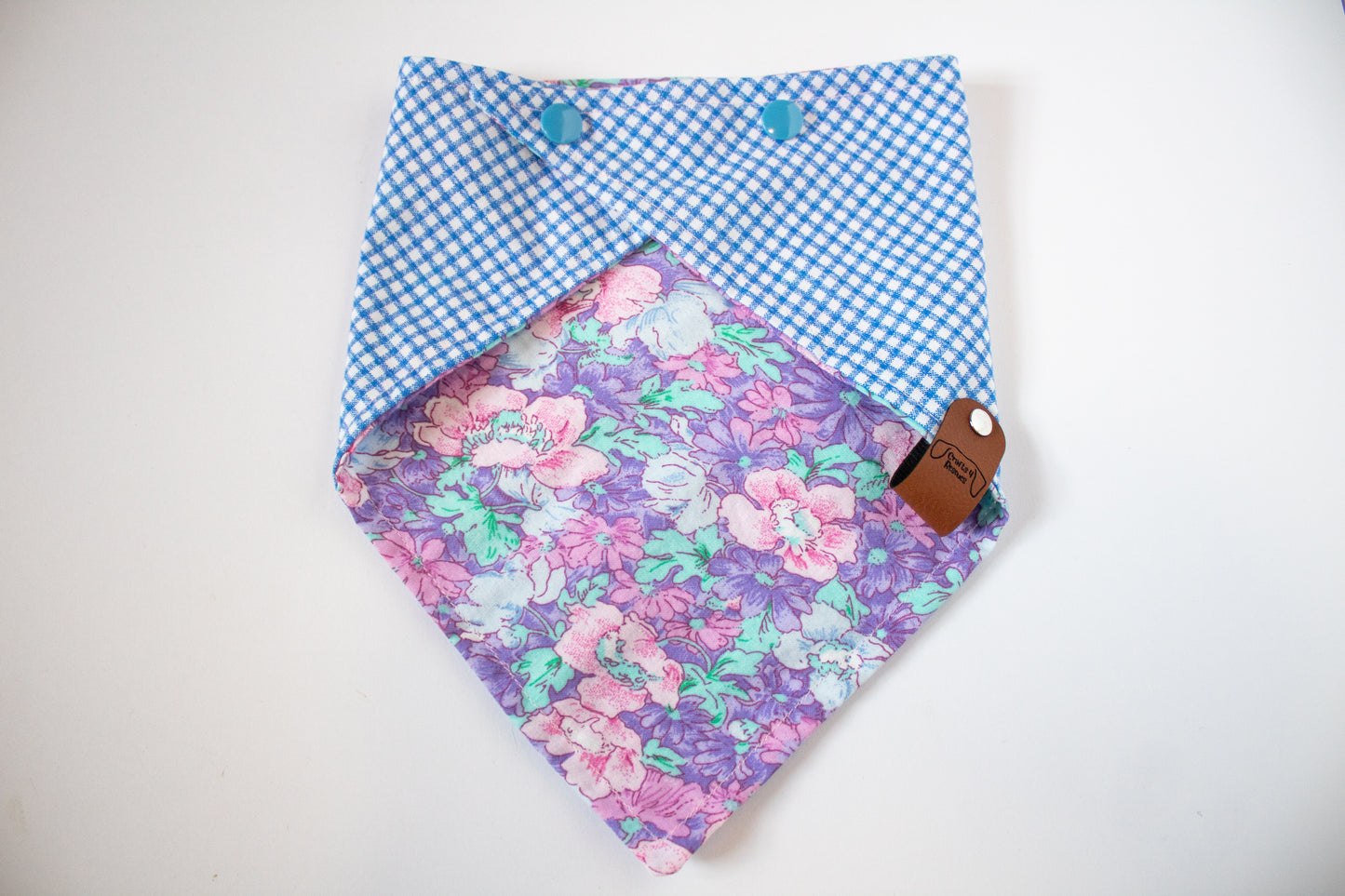 Pastel Floral Reversible Blue Plaid Bandana