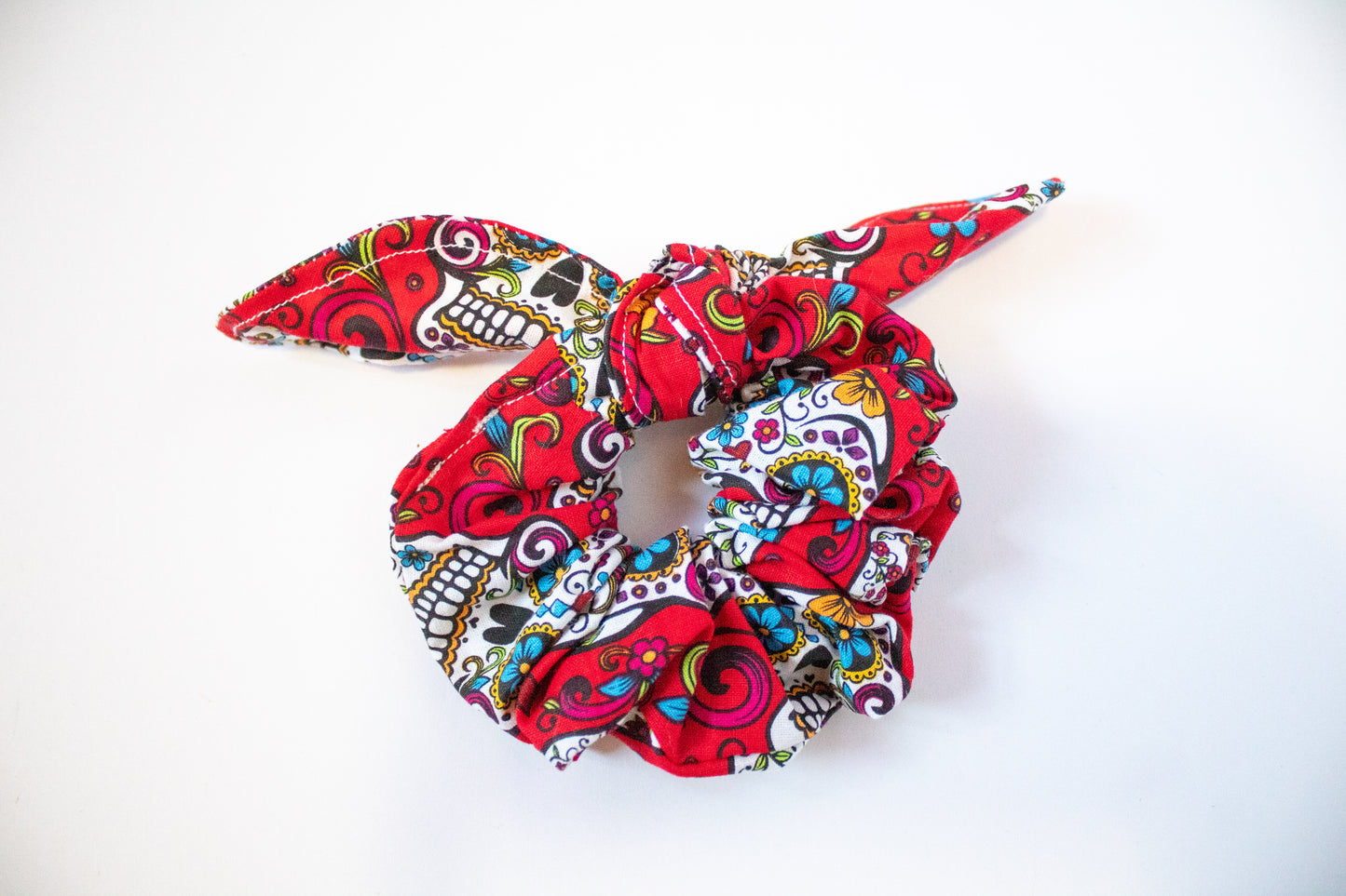 Red Skulls Bunny Ear Scrunchie