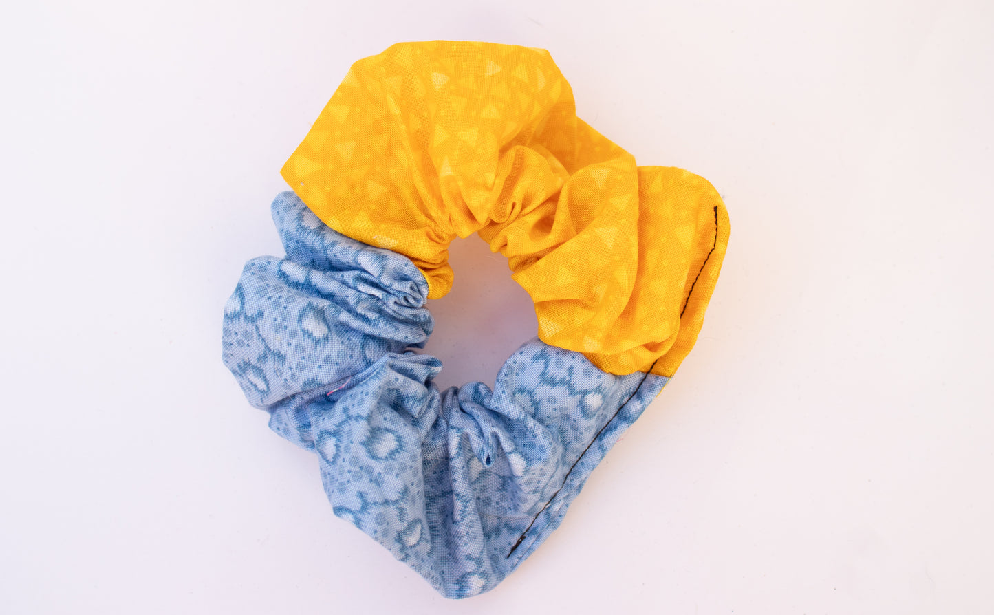 Half & Half Yellow and Blue Scrunchie