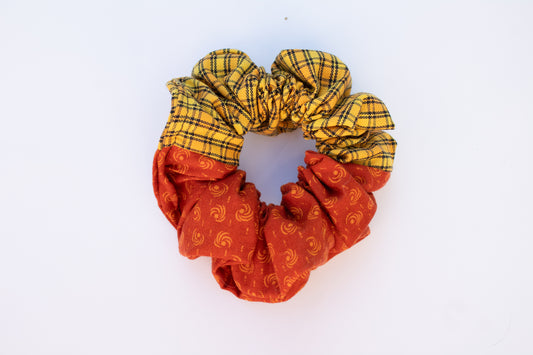 Half & Half Plaid Yellow Red Scrunchie