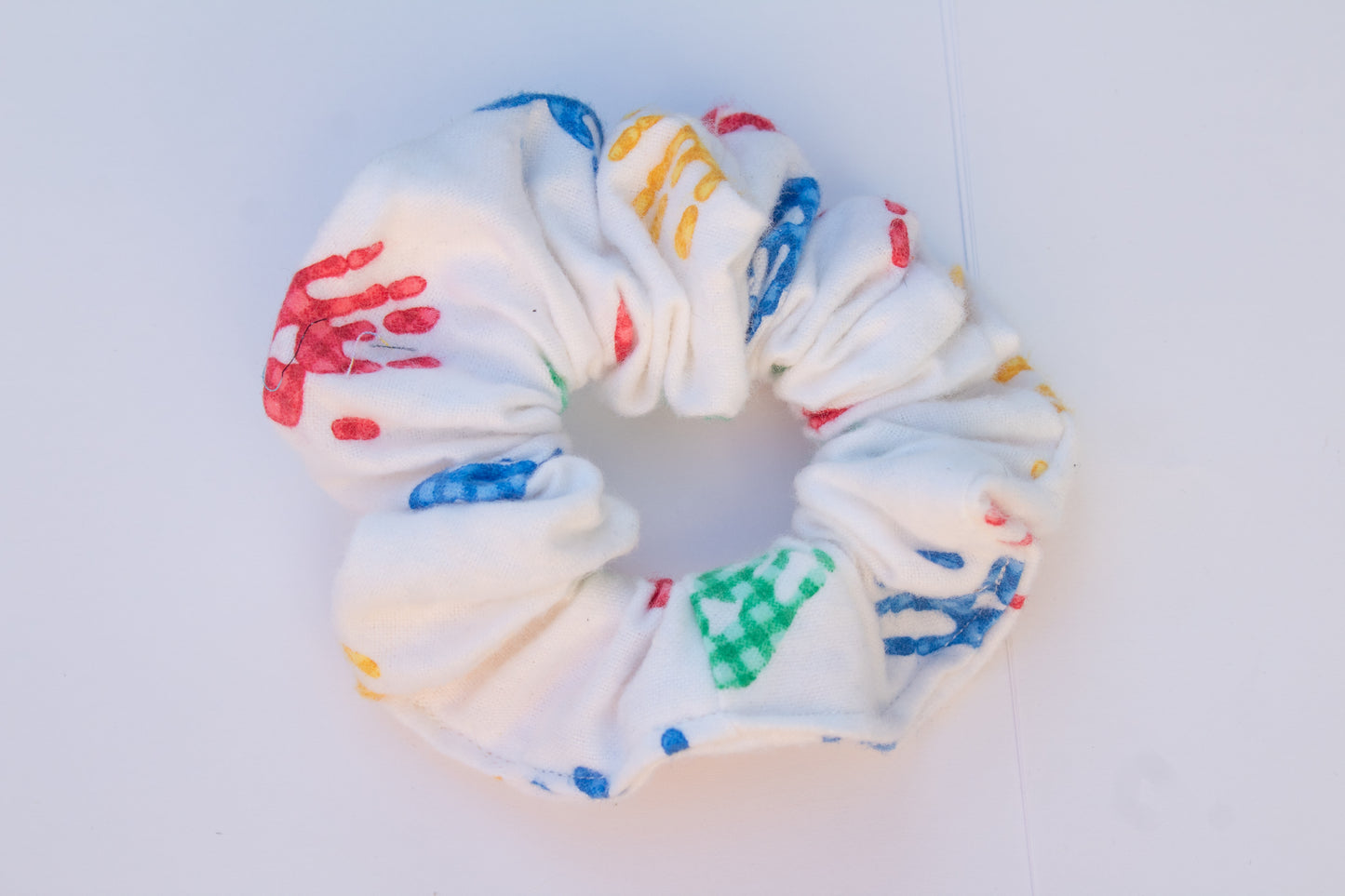 White Scrunchie with Handprints