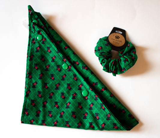 Scottish Terrier Christmas Bandana Scrunchie Set