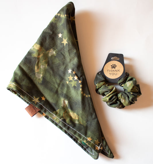 Green and Gold Navy Bandana Scrunchie Set