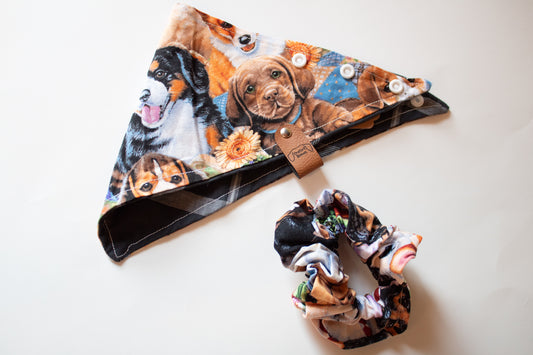 Puppies Galore Bandana Scrunchie Set