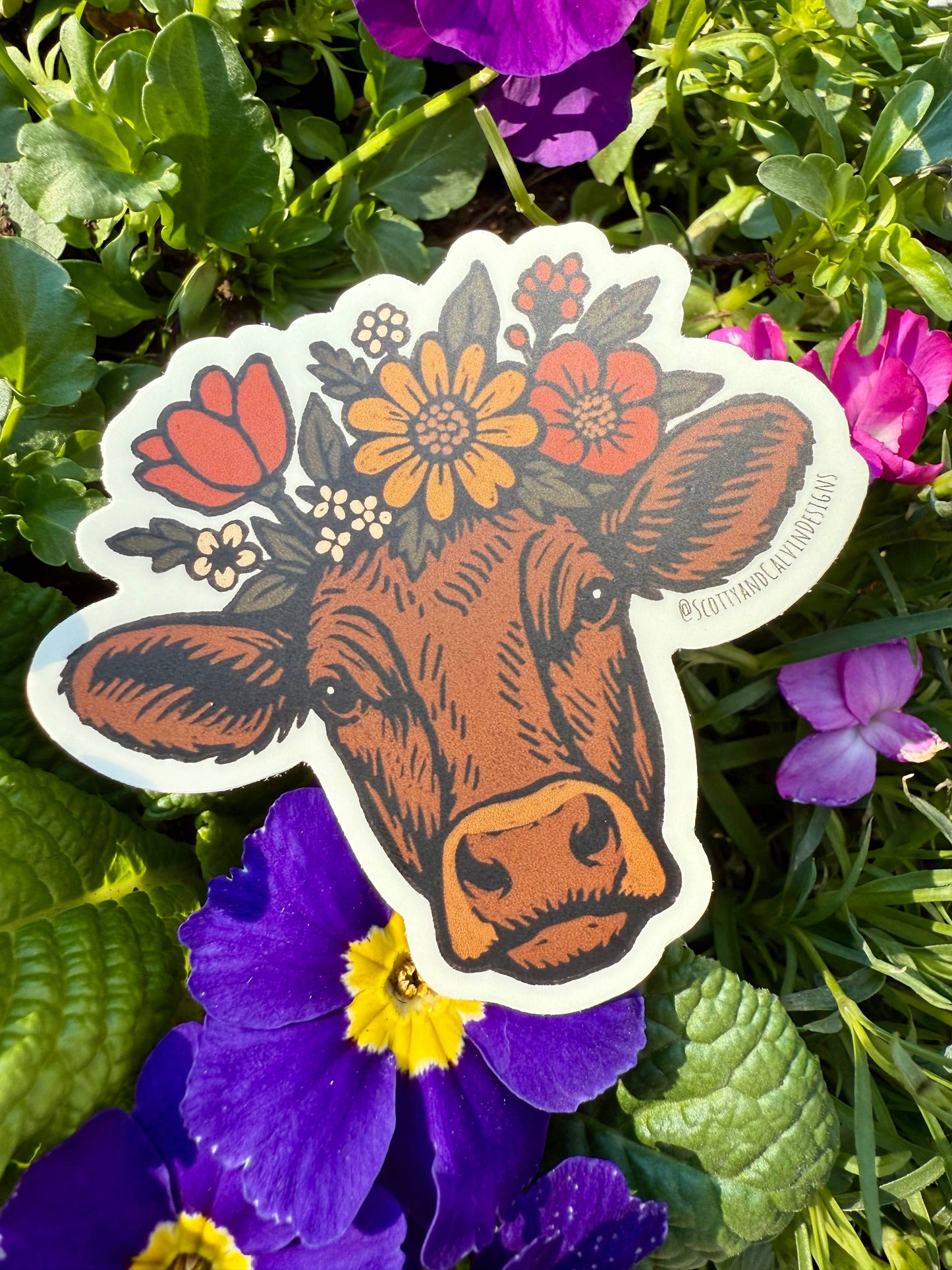 Floral Crown Cow Weatherproof Sticker