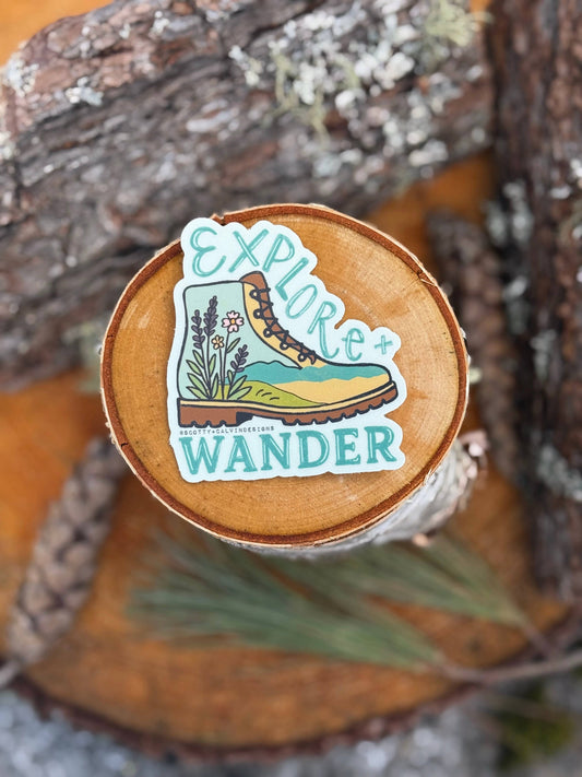 Explore + Wander Weatherproof Sticker