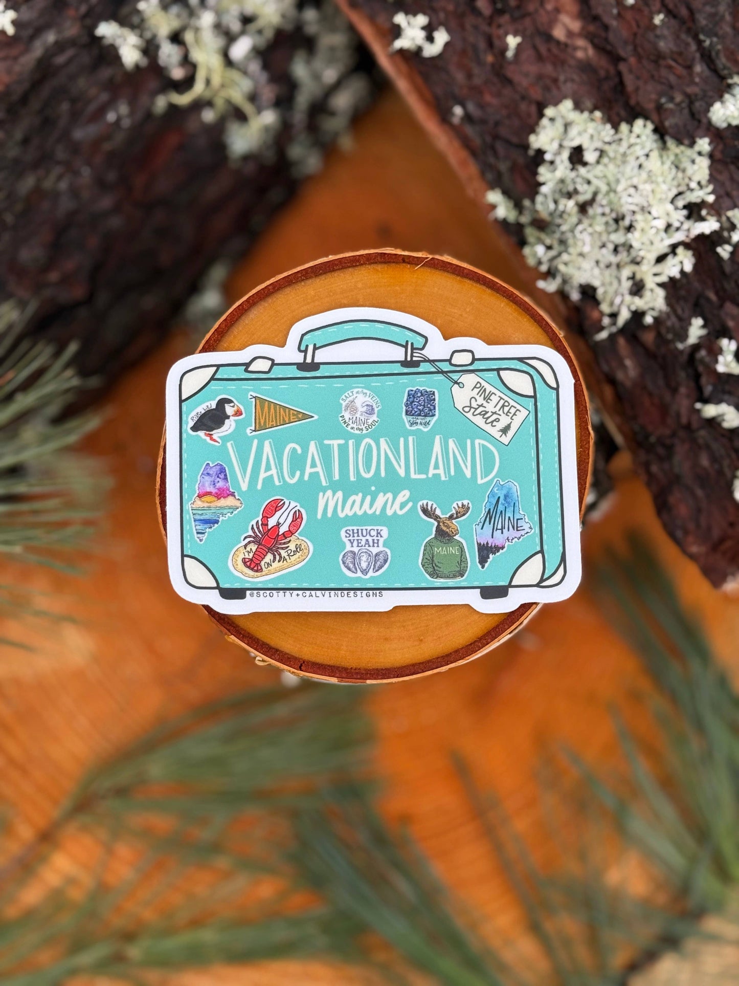 Vintage Suitcase Vacationland Maine Weatherproof Sticker