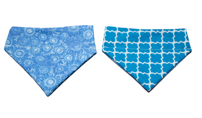 Blue Sunflower Reversible Quatrefoil Patterned Bandana