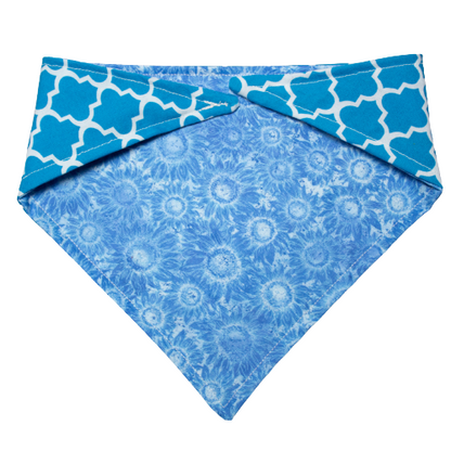 Blue Sunflower Reversible Quatrefoil Patterned Bandana