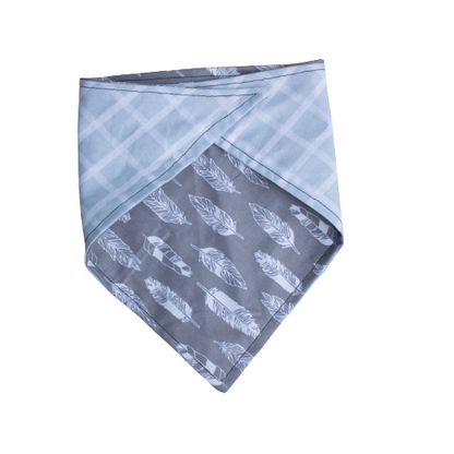 Grey Plaid and Feathers Reversible Bandana